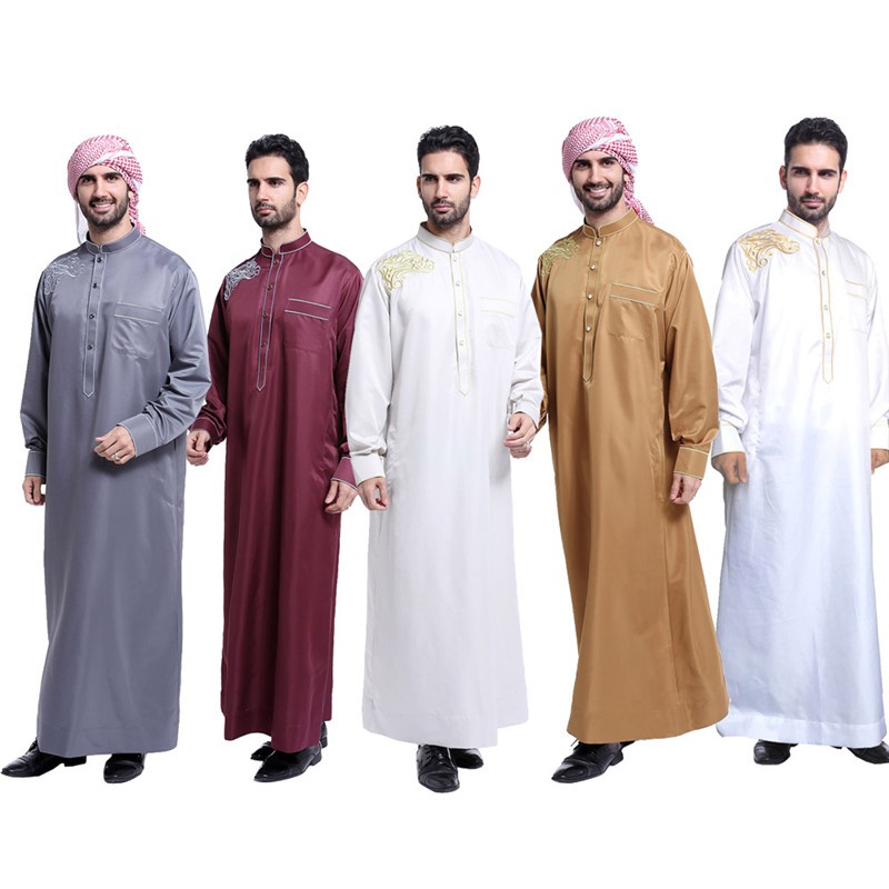 Fashion gray Mens thobe arabic man 