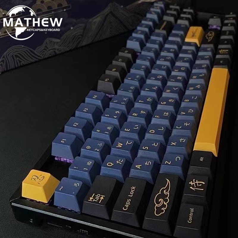 129 Keys Blue Samurai Keycap With Sub Legend PBT DYESUB Cherry Profile