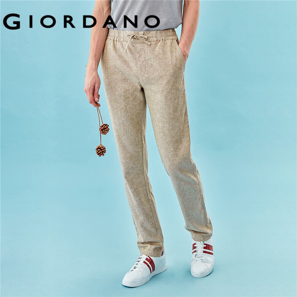 GIORDANO MEN Linencotton elastic waistband pants 13110205 Shopee