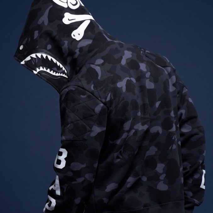 bape nbhd camo shark full zip hoodie