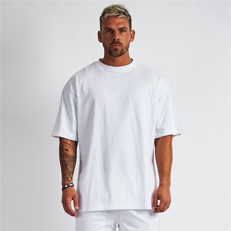 Oversized T Shirt Men Gym Bodybuilding Fitness Loose Casual Lifestyle 5368