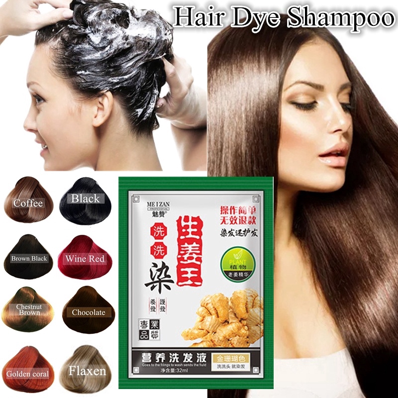 32ml Natural Soft Shiny Brown Golden Hair Dye Shampoo Wine Red Purple Hair Color Shampoo Black Grey Hair Removal For Men Women Shopee Singapore