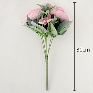 7  Heads Artificial Silk Big Peony Flower Head Bouquet Simulation Hydrangea Waterweed Fake Green Plant Green Leaf Accessories Wedding Home Table Decoration #7