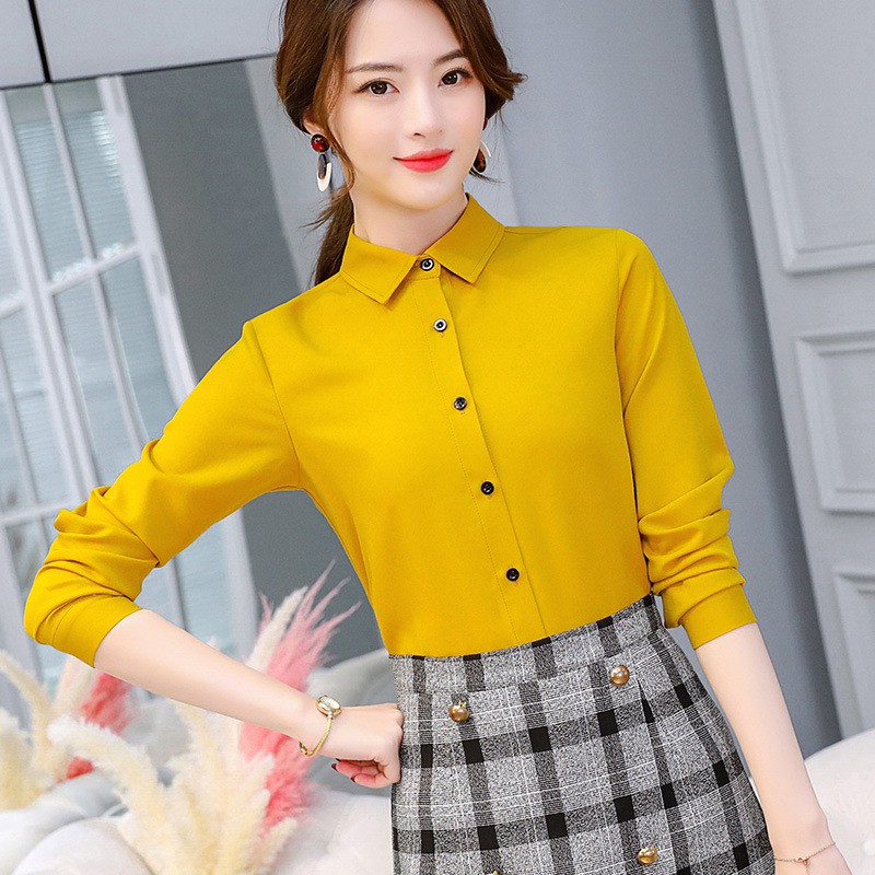 women's long sleeve yellow blouse