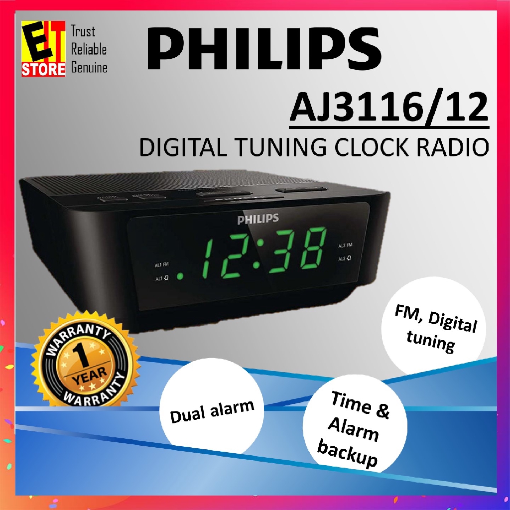 PHILIPS AJ3116/12 DIGITAL TUNING CLOCK RADIO ALARM CLOCK | Shopee Singapore