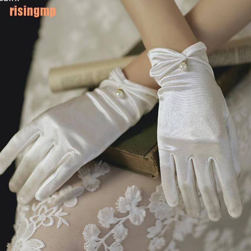 Shiny Stretch Satin Gloves with cute Adjustable Bow 