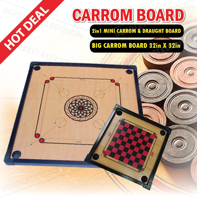 Wooden Carrom Board 2in1 Mini Draught Dam Haji Big Carrom Board Games/Papan Permainan Carrom