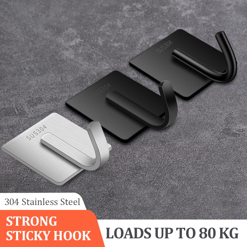 304 Strong Sticky Hook Stainless Steel Wall Hook Self-adhesive Hook Without Nails suitable for Household Bathroom Bedroom and Kitchen Storage
