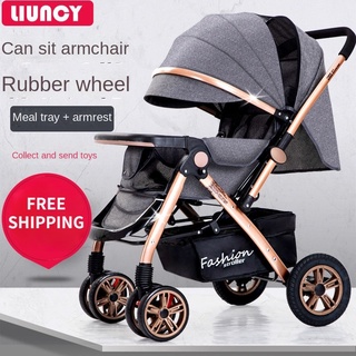 🔥Big Promotion🔥High Landscape Baby Stroller Can Sit And Lie Down, Portable, Folding Four-wheel Shock-absorbing Two-way Baby Stroller