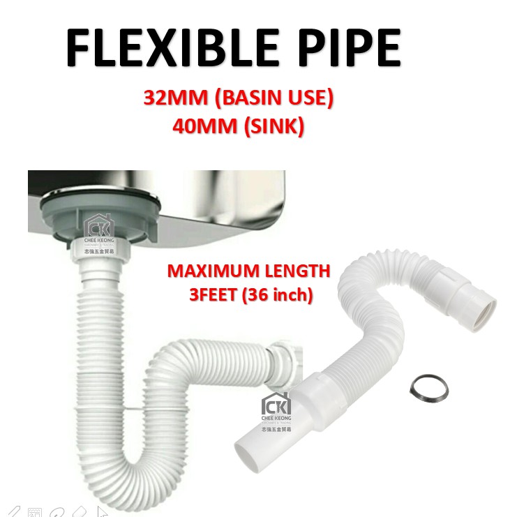 Malaysia Flexible Waste Pipe Kitchen Basin Bottle Trap Paip Salur Air Keluar Sinki Ee Singapore - What Size Pipe For Bathroom Sink Waste