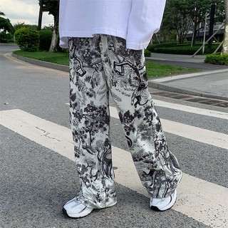 Image of thu nhỏ ∈spring and summer new style Korean loose Chinese ink painting tie-dye printed pants women s casual all-match wide-l #3