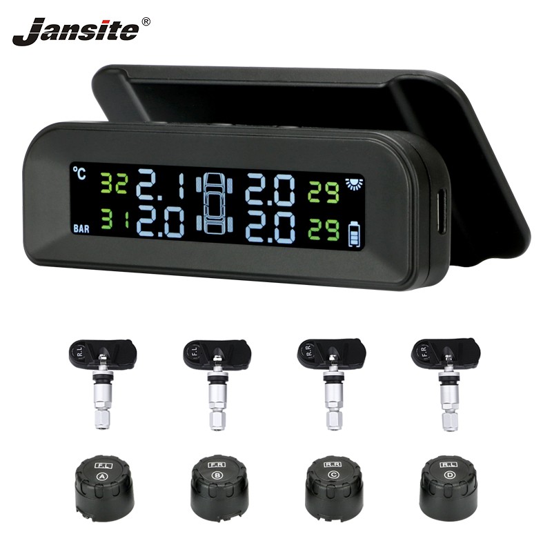 Wireless Solar TPMS Car Tyre Pressure Monitor Alarm System LCD Guage