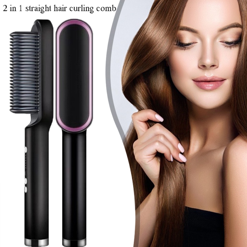 2 in 1 Straight hair comb New Hair Straightener Ceramic Hair Curler  Negative Ion Hair Flat Iron Heating Fast（直发梳） | Shopee Singapore