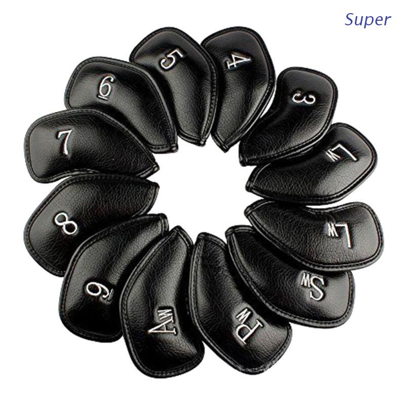 Super 12 Pieces PU Leather Golf Iron Head Covers Set Headcover Meshy