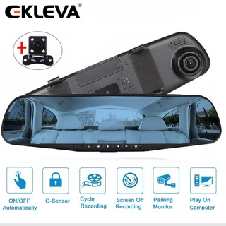 EKLEVA 4.3” 1080P car rearview mirror DVR car full HD 1080p car driving video recorder camera car reverse image dual lens