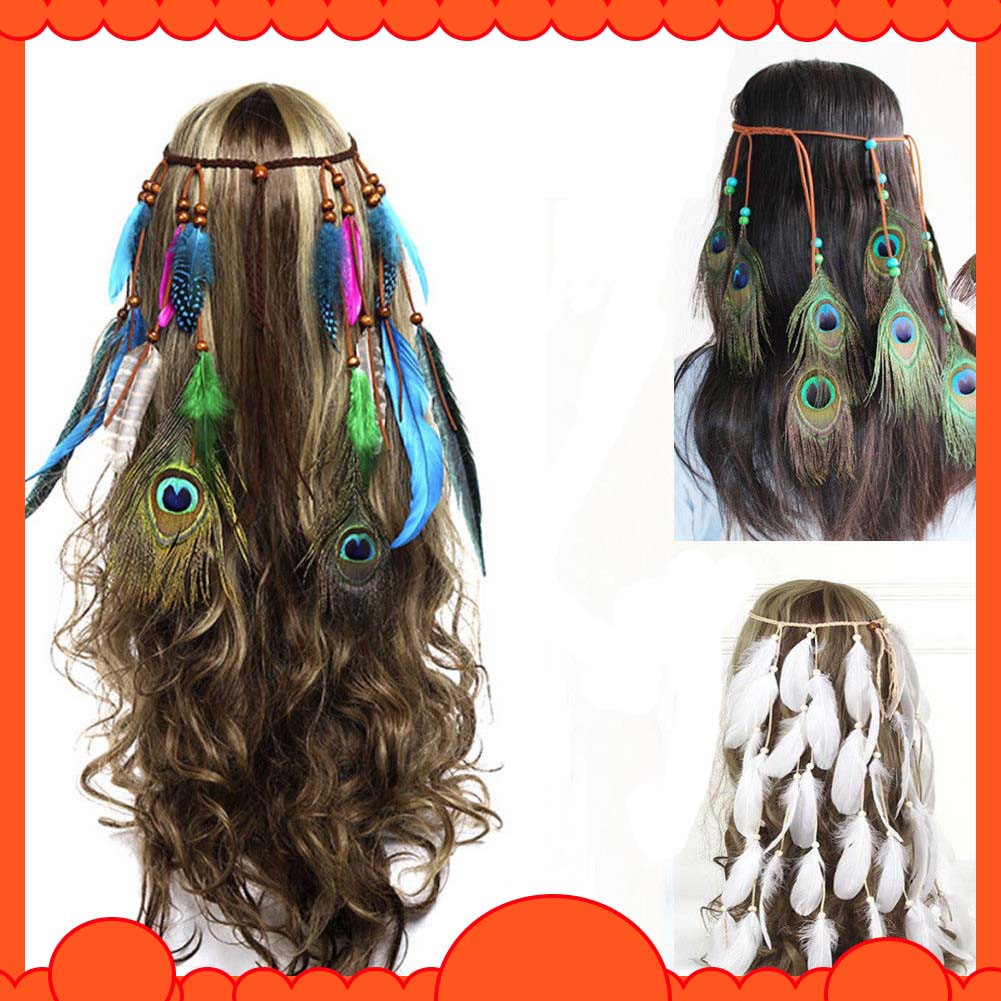 New Women Bohemia Braided Feather Headband Indian Hippie Hair