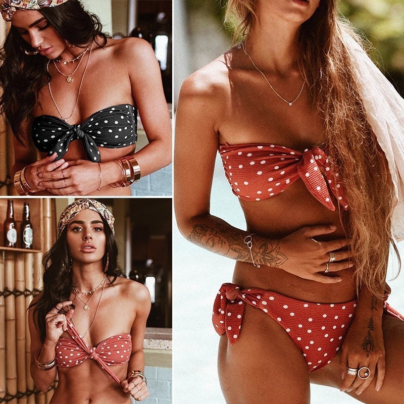 orange polka dot bathing suit