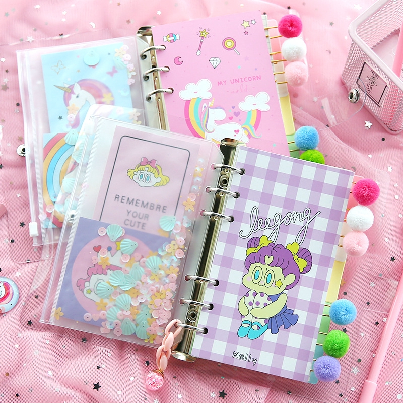 12pcs In Set, Notebook Diy Cute Pink Unicorn Loose Leaf Book, Blank ...