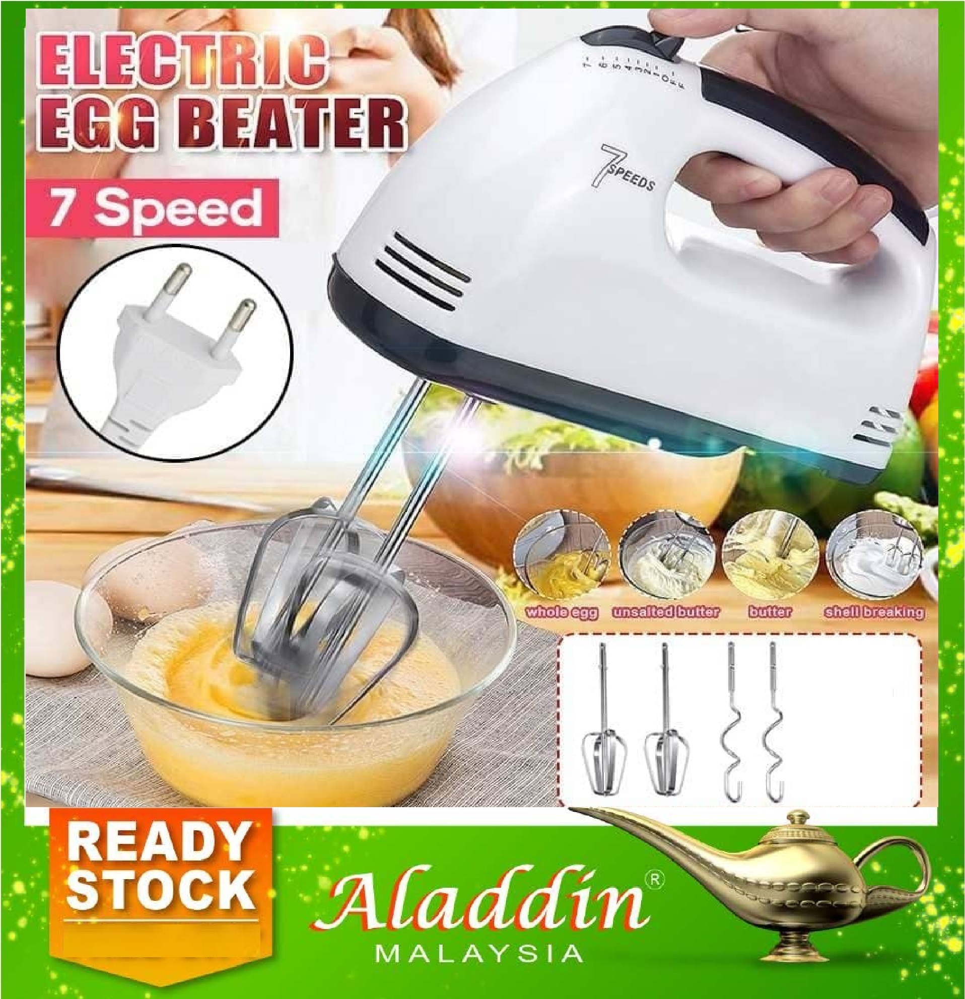 Aladdin Electric Hand Mixer Baking Cake Egg Beater 7 Speed Portable Blender Kitchen Tool 10y2 Shopee Singapore