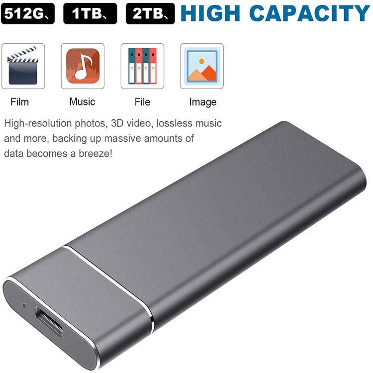 for Windows PC USB 3.1 Android, 2TB, Blue XP/Mac Mac Linux Portable SSD External Solid State Drive 2TB Type-C External SSD 