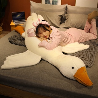 Super soft big white goose lying down pillow plush toy duck cute big goose doll pillow bed