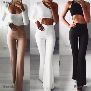 Image of [Margot] Women Solid High Waist Flare Wide Leg Chic Trousers Bell Bottom Yoga Pants [SG]