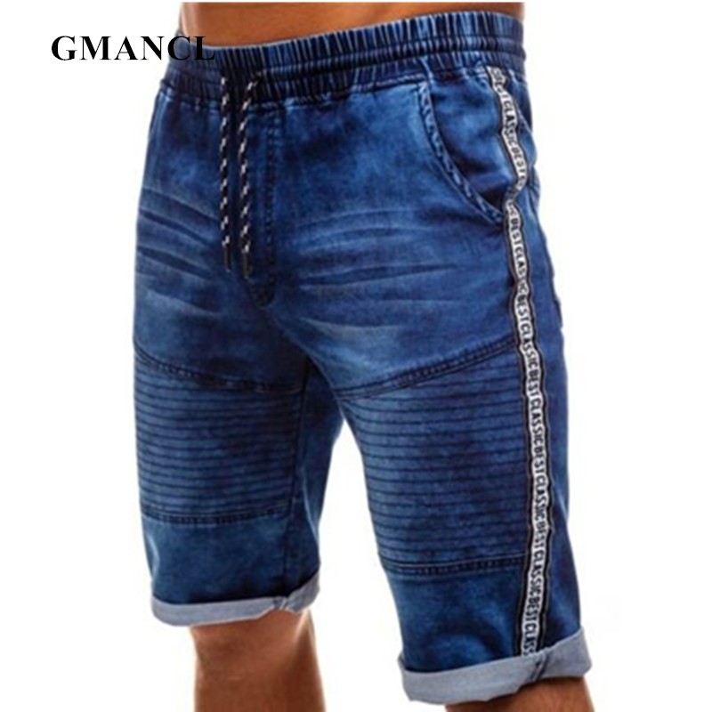 Boutique Clothing Jeans Shorts Summer Men Bermuda Pleated Stitching Cargo Sell Well Comfortable Stretch Male Elastic Waist Drawstring Blue Biker Fashion All Match Style Shopee Singapore