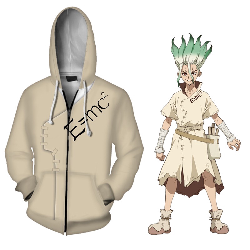 Dr Stone Lshigami Senku Cosplay 3d Printed Hoodie Zip Up Jacket Shopee Singapore