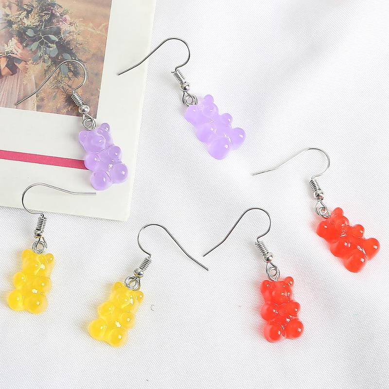 Image of Candy Color Resin Cartoon Bear Earring/ Cute Jelly Bear Pendant Ear Hooks/ Transparent Bear Women Fashion Dangle Gifts Jewelry #7