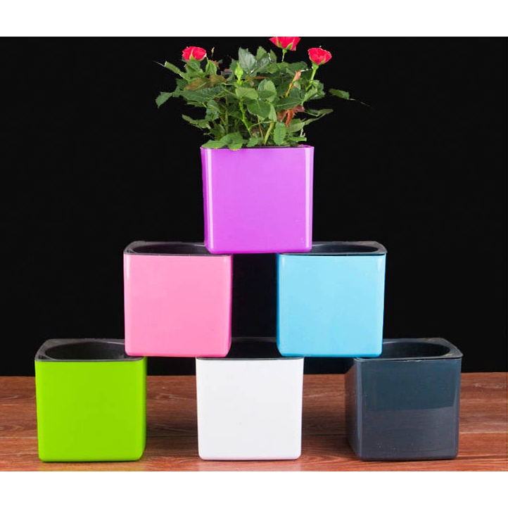 SQUARE COLOURFUL SELF WATERING PLASTIC FLOWER POT  PASU 