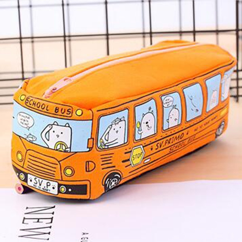 Animals School Bus Pencil Case Makeup Bag Large Capacity  Storage Canavas New