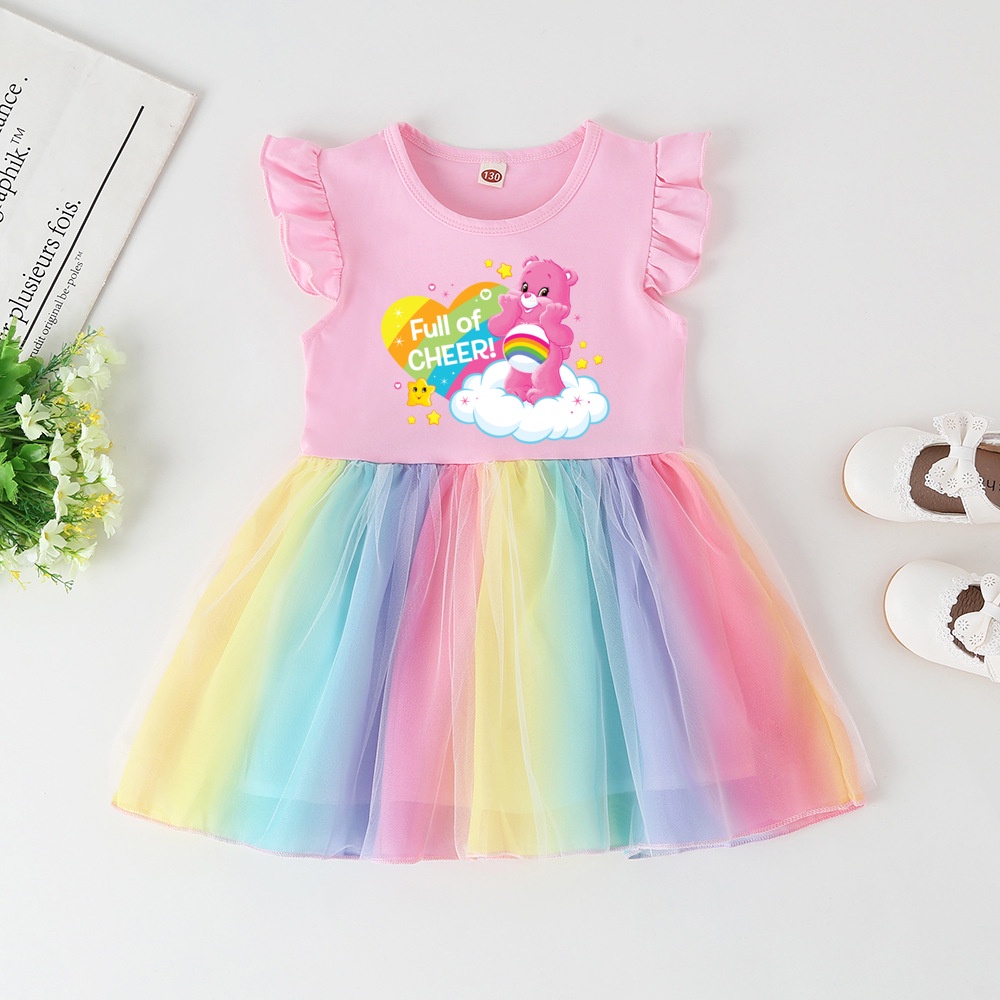 Care Bear Cartoon Print Little Baby Girl Dress Party Princess Casual Care Bears Birthday Kids Clothes
