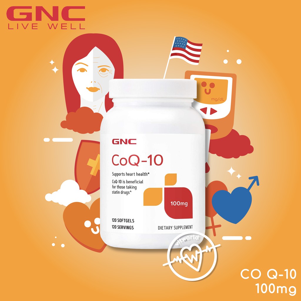 GNC CoQ10 CoQ10 Coenzyme Q10 100 mg, Supports Heart Health, Beneficial for Those Taking Statin