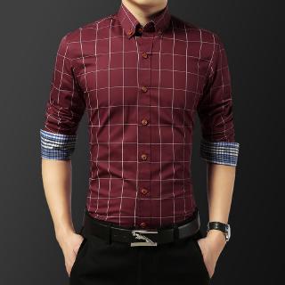 Image of [Ready Stock] Checkered Shirt Men Korean Long Sleeve Formal Shirt Anti-wrinkle Non-iron Slim Fit Office Shirts Kurta