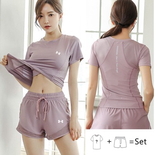 Two Piece Suit For Yoga Fitness Short Sleeve Shirt Shorts Sport Tracksuit Women Gym Clothing