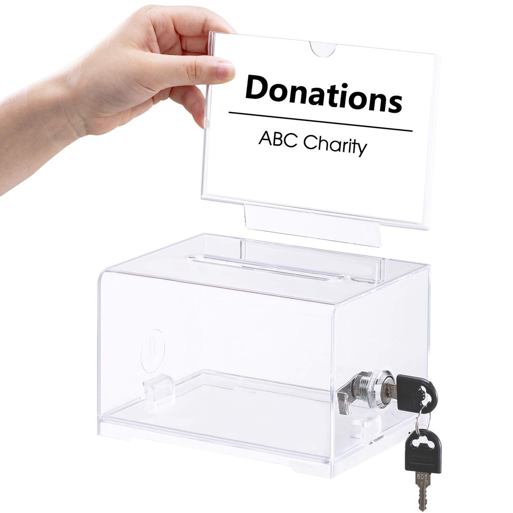 Clear Acrylic Donation Ballot Box Suggestion Business Card Box with Lock 4.75 x 6.25 x 8 B, Clear-K508 