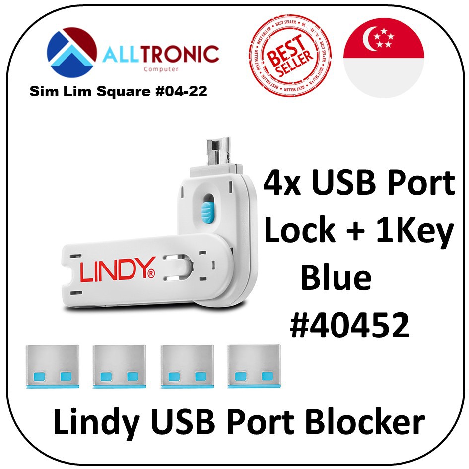 Lindy USB Port Blocker Lock Blue 4pcs USB Port + 1 Key (40452) Shopee