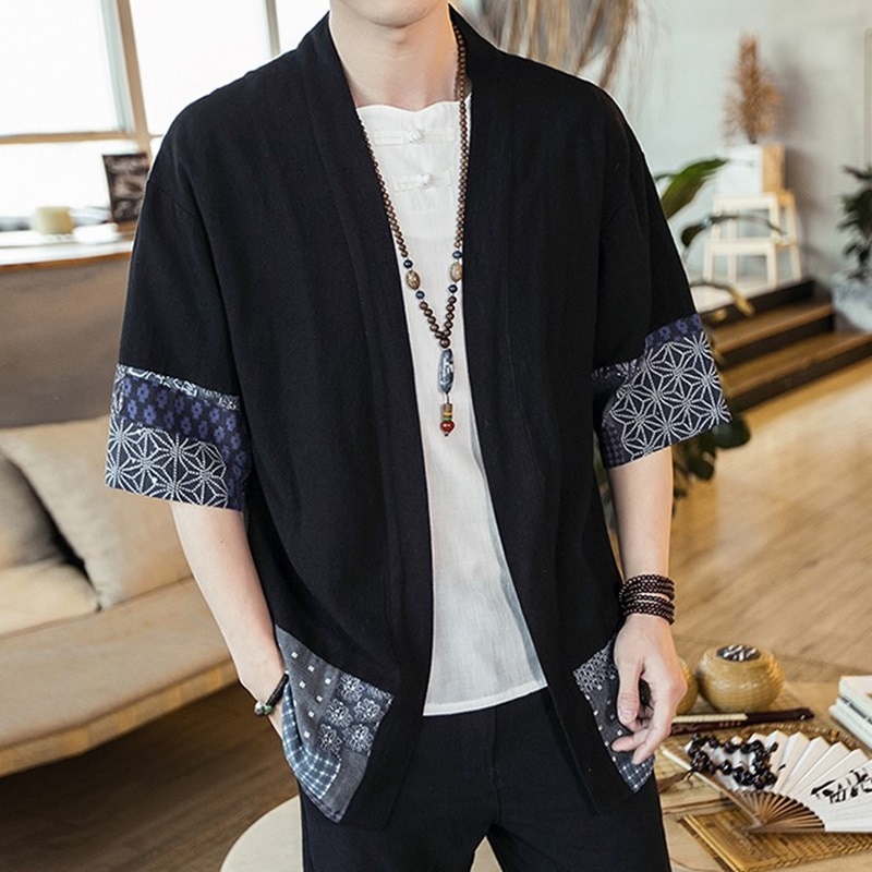 Japanese Kimono Men Cardigan Streetwear Yukata Male Shirt Haori Mens