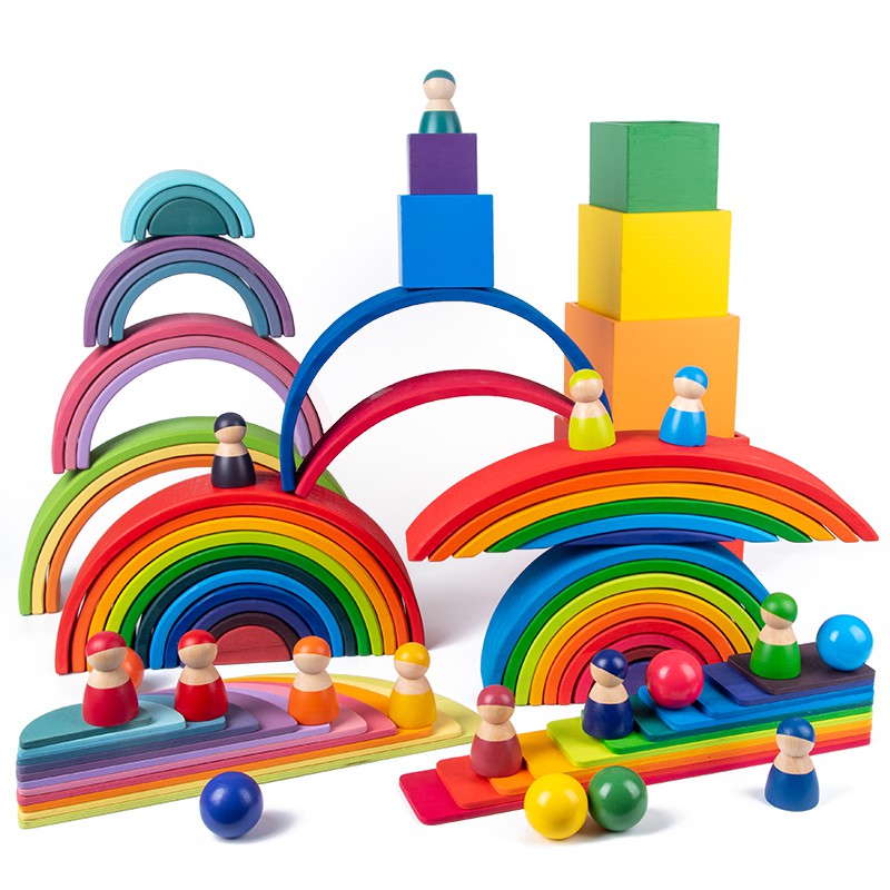 12Pcs Toddler Playset Montessori and Waldorf Inspired Rainbow Wooden ...