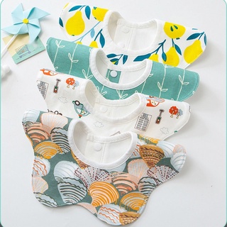 FL Baby Bib Round Petal Printed Cotton Saliva Towel 360 Degree Rotation Burp Cloth