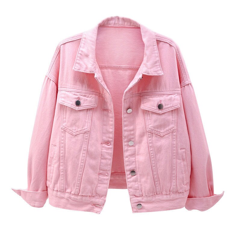 Women's plus size denim jacket spring autumn short coat pink jean ...