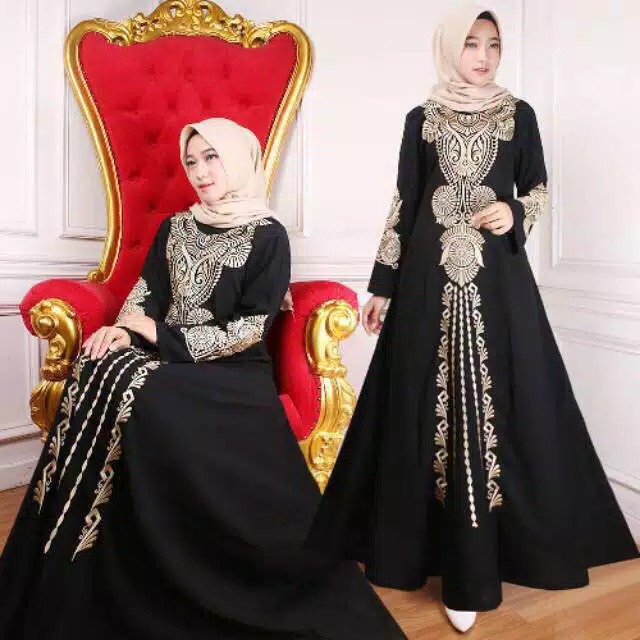 black gold muslimah dress