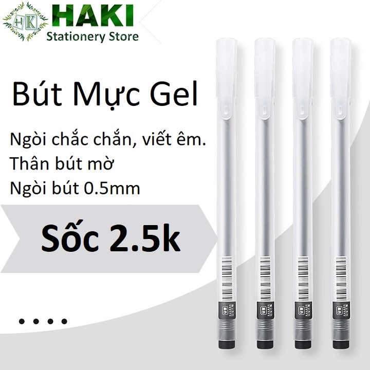 Bút bi nước văn phòng mực gel 0.5mm HAKI mực đều nét chữ đẹp đủ màu xanh đen đỏ B18