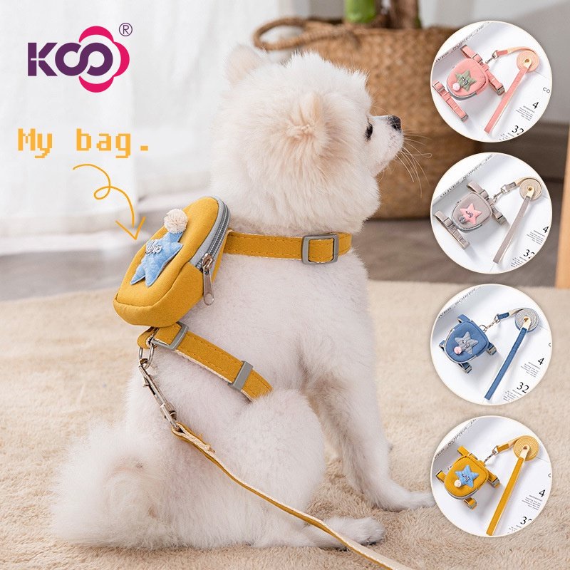 【KS】Dog Leash Harness with Backpack Pet Cat Walking Leash Blue/Pink/Grey/Yellow