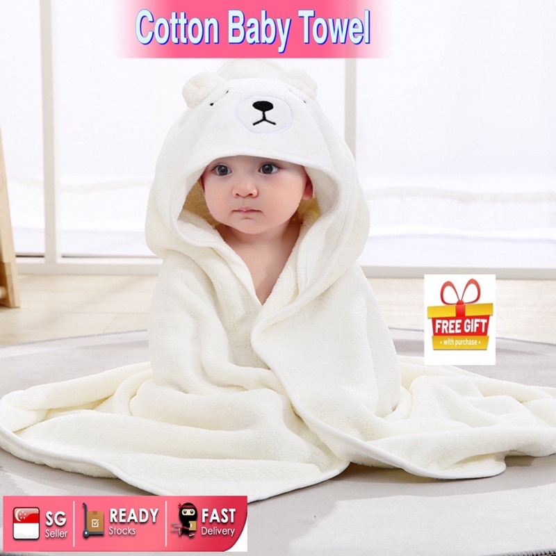 [SG Stock] Newborn bath towel Baby hooded bath towel kids hooded shower