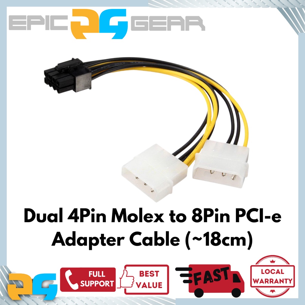 Dual 4Pin Molex to 8Pin PCIe Adapter Cable (~12cm) | Shopee Singapore