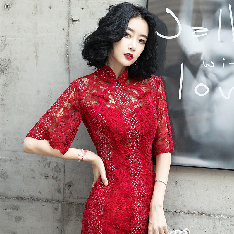 red lace chinese dress