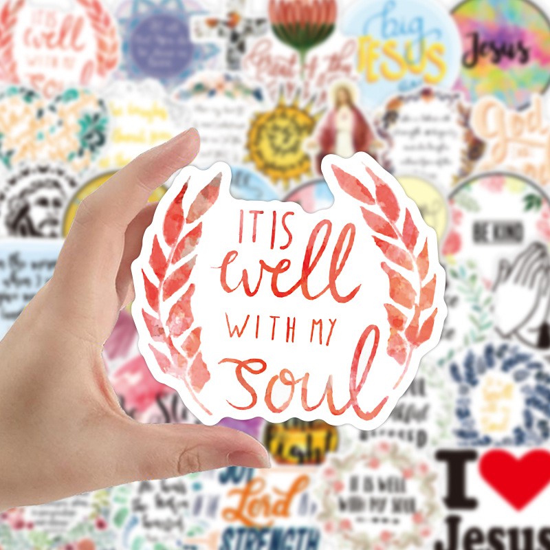 50pcs Cute Stickers Jesus Christian Stickers Quote Sticker Waterproof Vinyl Laptop Sticker Stationery Stickers