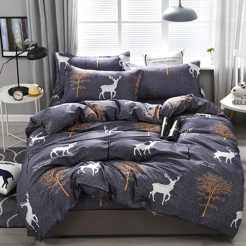 Pastoral Design Tree Deer Pattern Duvet Cover Set Queen Size