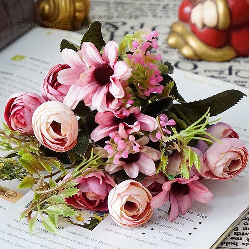 1 Bunch Vintage Pretty Diy Bridal Bouquet Artificial Silk Fake